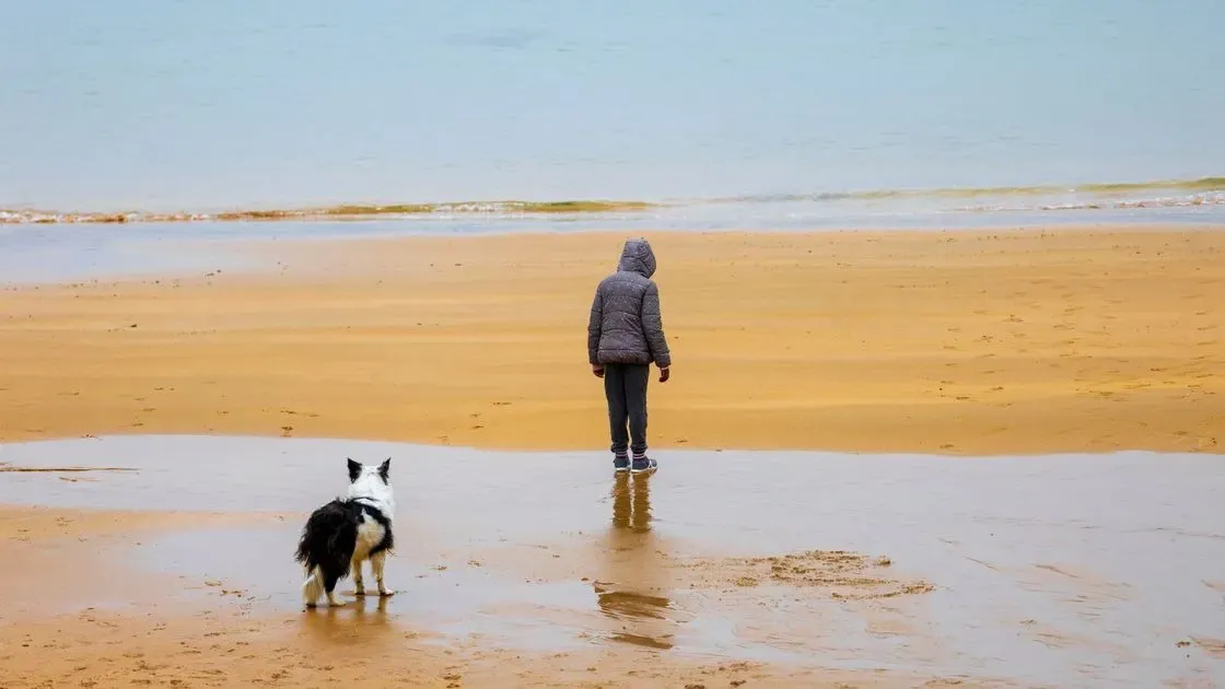 Barn går på stranden